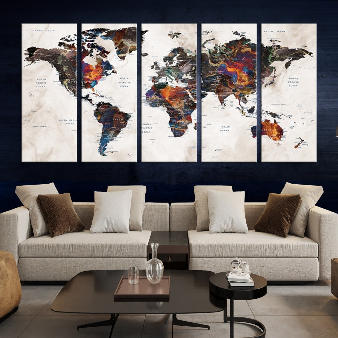 Large Push Pin World Map Painting Canvas Wall Art Print