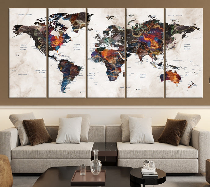 Large Push Pin World Map Painting Canvas Wall Art Print