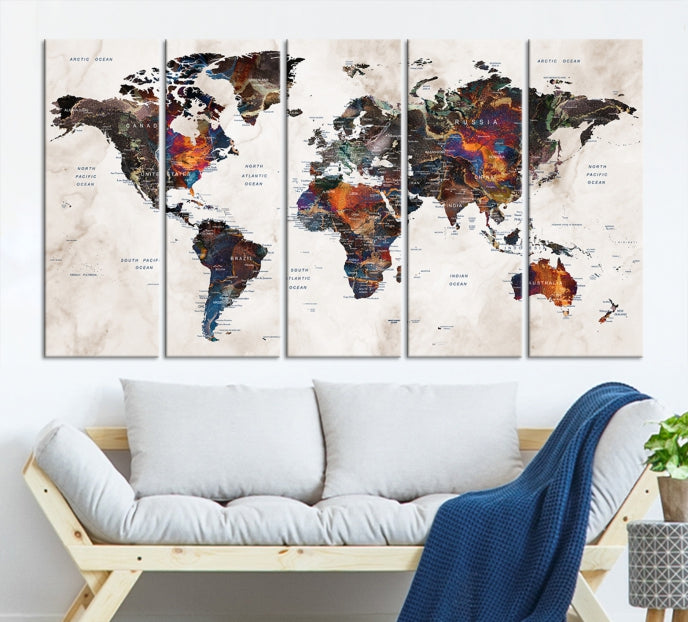 Large Push Pin World Map Painting Canvas Wall Art Print