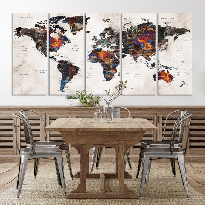 Large Push Pin World Map Painting Canvas Wall Art Print