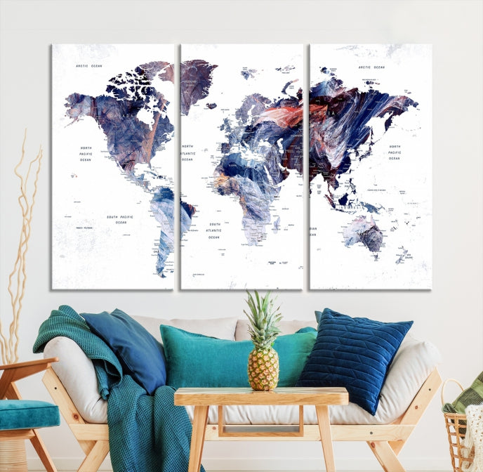 Large Push Pin World Map Wall Art Canvas Print