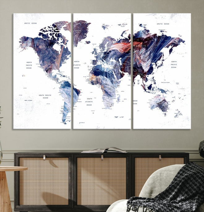 Large Push Pin World Map Wall Art Canvas Print