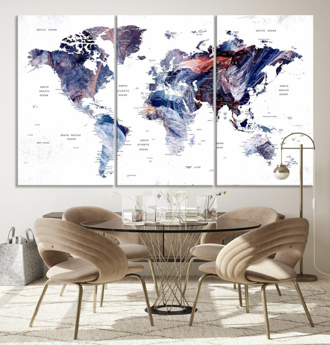 Large Push Pin World Map Wall Art Canvas Print