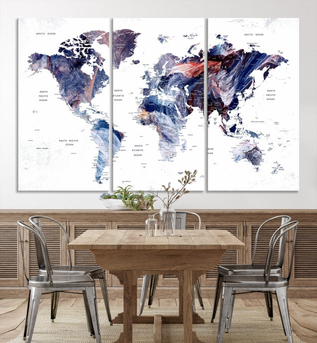 Large Push Pin World Map Wall Art Canvas Print