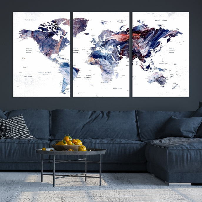 Large Push Pin World Map Wall Art Canvas Print