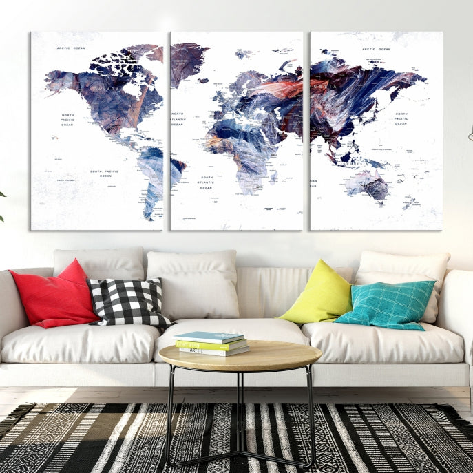 Large Push Pin World Map Wall Art Canvas Print