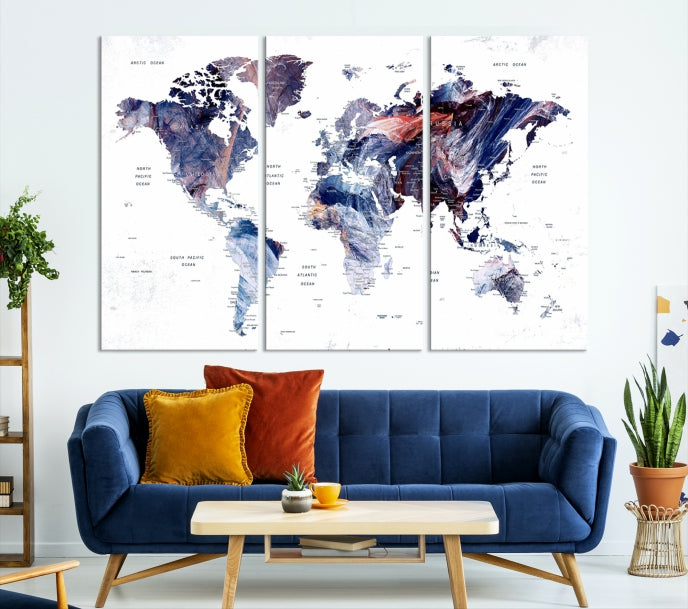 Large Push Pin World Map Wall Art Canvas Print