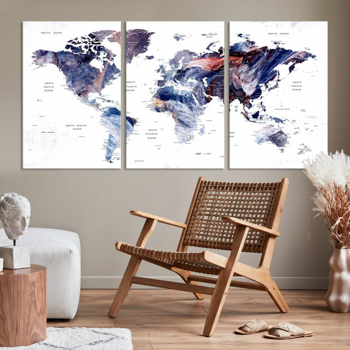 Large Push Pin World Map Wall Art Canvas Print