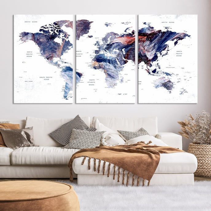 Large Push Pin World Map Wall Art Canvas Print