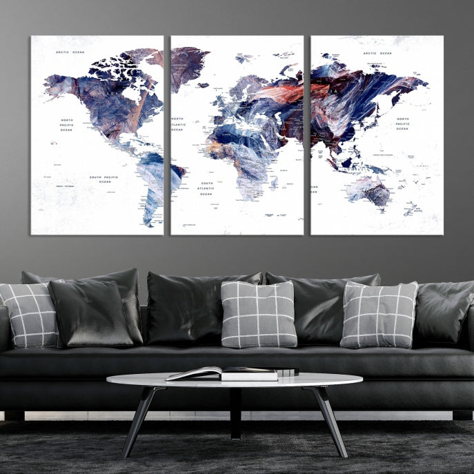 Large Push Pin World Map Wall Art Canvas Print