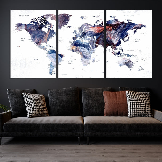 Large Push Pin World Map Wall Art Canvas Print