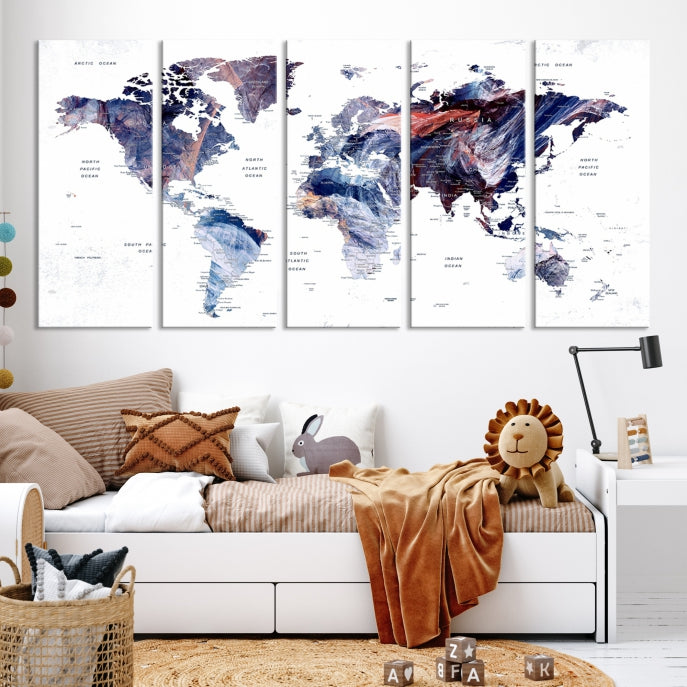 Large Push Pin World Map Wall Art Canvas Print