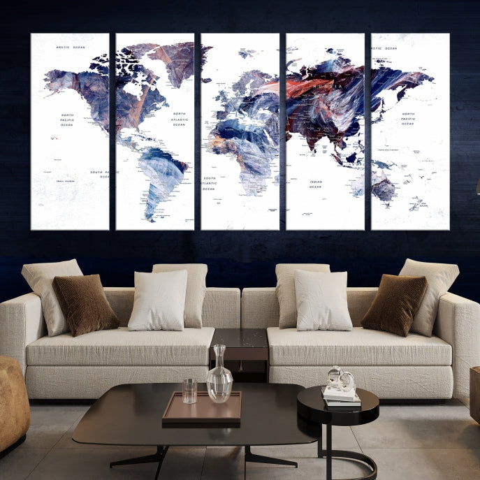 Large Push Pin World Map Wall Art Canvas Print