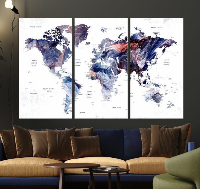 Large Push Pin World Map Wall Art Canvas Print