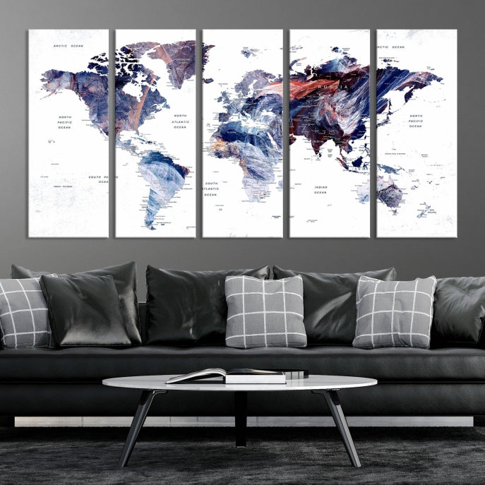 Large Push Pin World Map Wall Art Canvas Print