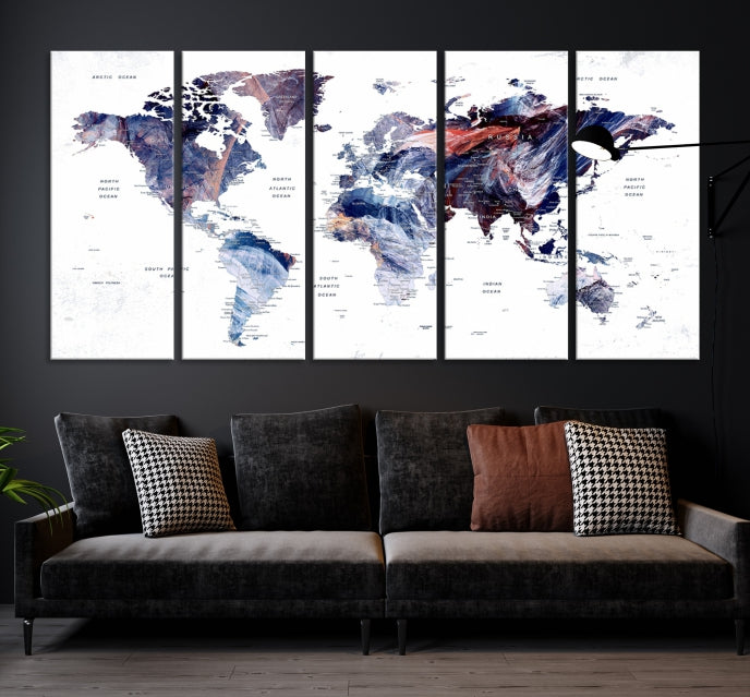 Large Push Pin World Map Wall Art Canvas Print