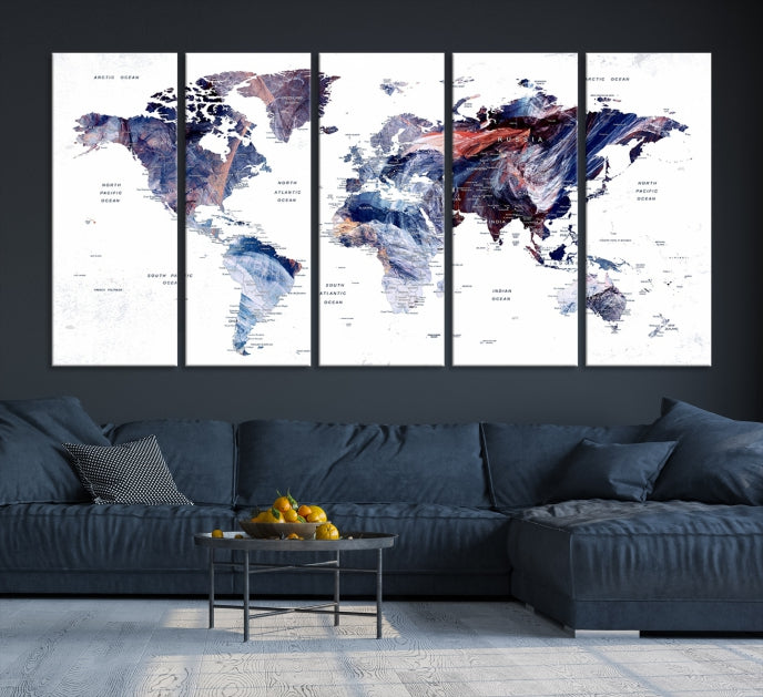 Large Push Pin World Map Wall Art Canvas Print