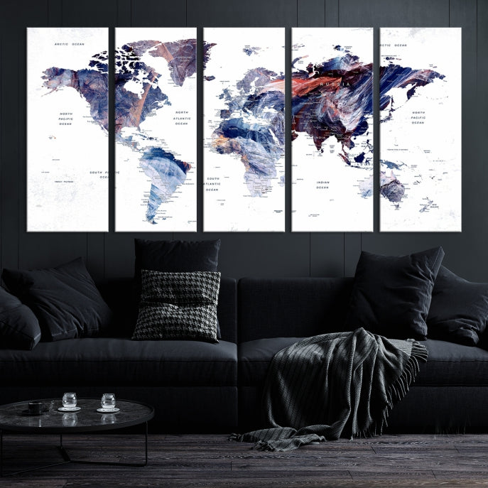 Large Push Pin World Map Wall Art Canvas Print