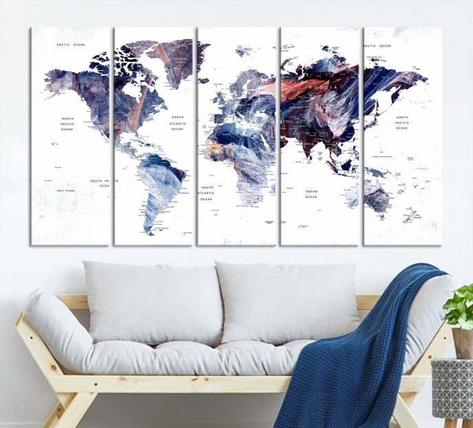 Large Push Pin World Map Wall Art Canvas Print