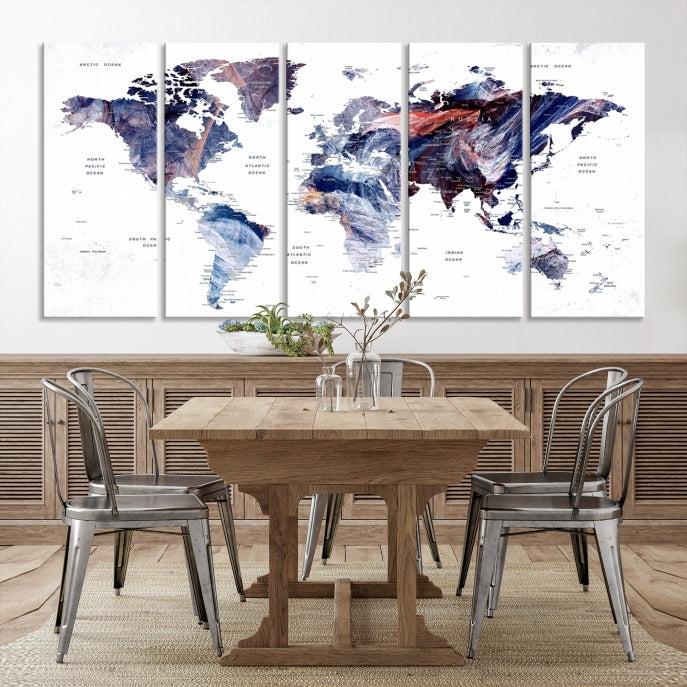 Large Push Pin World Map Wall Art Canvas Print