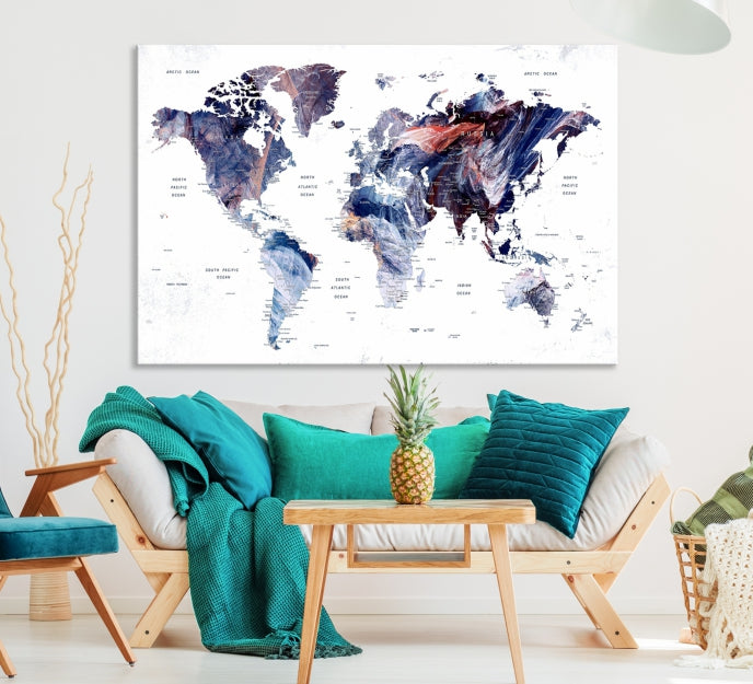 Large Push Pin World Map Wall Art Canvas Print