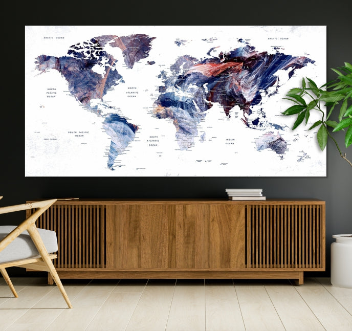 Large Push Pin World Map Wall Art Canvas Print