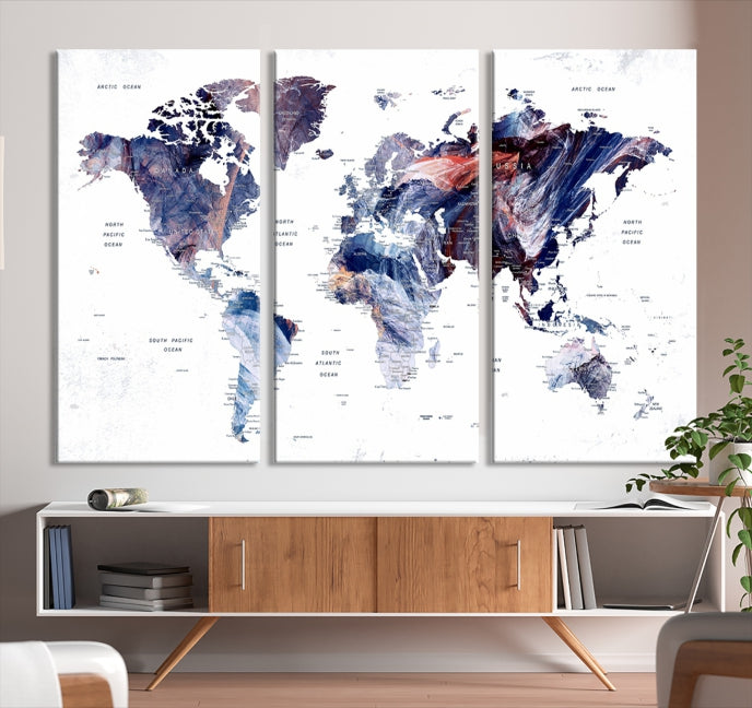 Large Push Pin World Map Wall Art Canvas Print