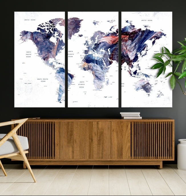 Large Push Pin World Map Wall Art Canvas Print