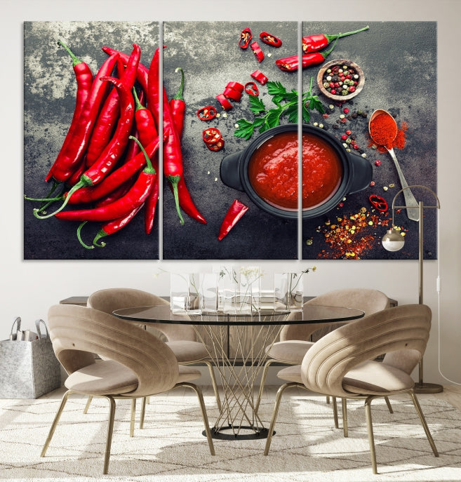 Large Red Chili Peppers Wall Art Kitchen Artwork Canvas Print