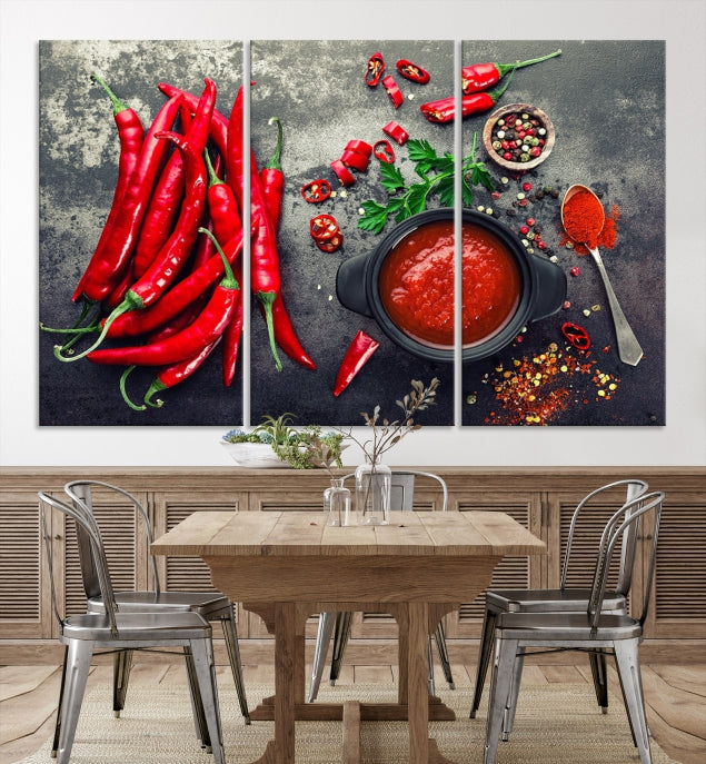 Large Red Chili Peppers Wall Art Kitchen Artwork Canvas Print