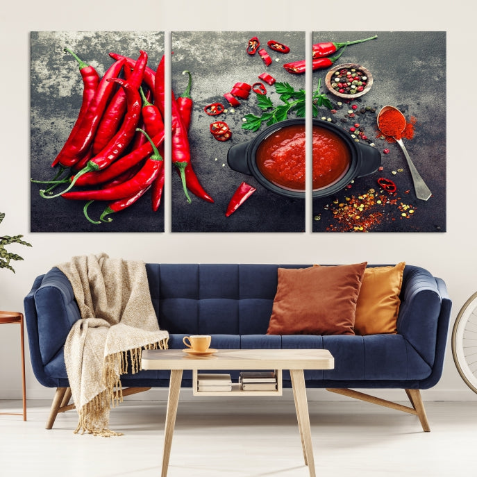 Large Red Chili Peppers Wall Art Kitchen Artwork Canvas Print