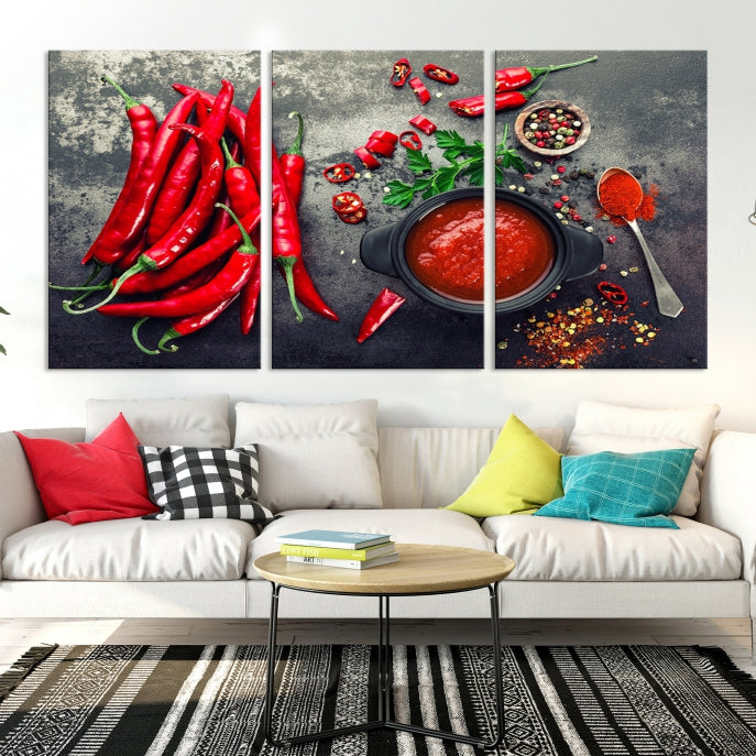 Large Red Chili Peppers Wall Art Kitchen Artwork Canvas Print