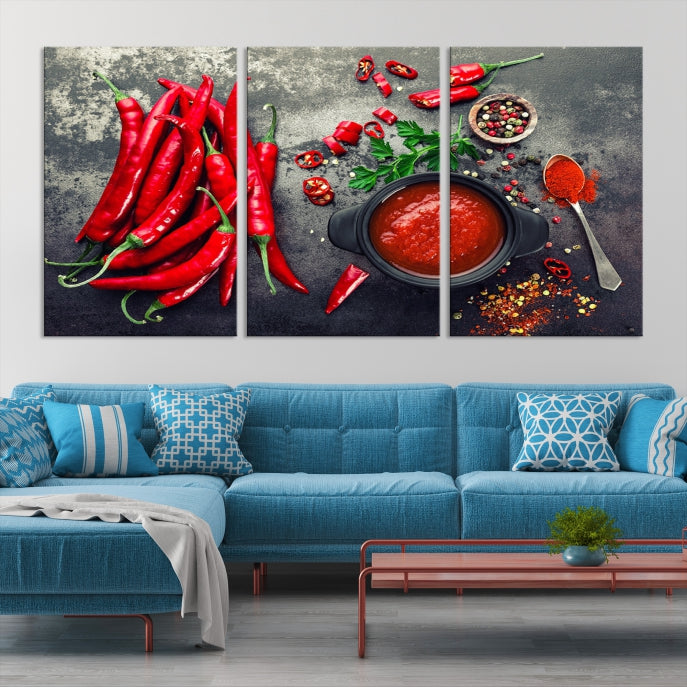 Large Red Chili Peppers Wall Art Kitchen Artwork Canvas Print