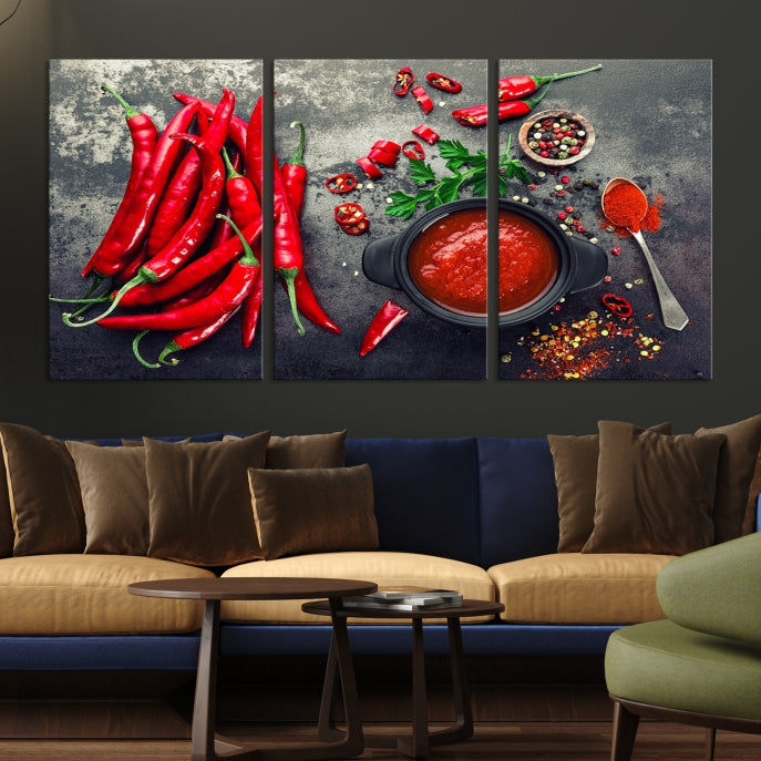 Large Red Chili Peppers Wall Art Kitchen Artwork Canvas Print