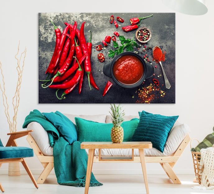 Large Red Chili Peppers Wall Art Kitchen Artwork Canvas Print