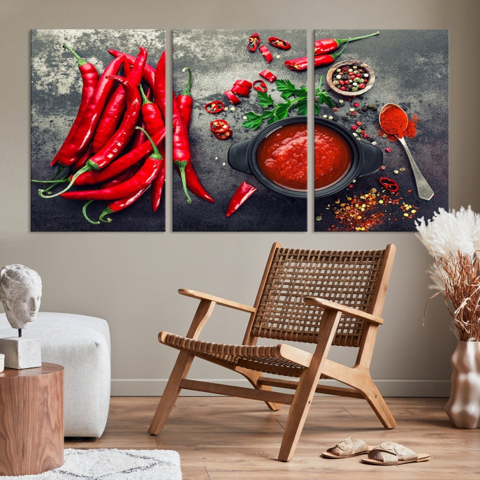 Large Red Chili Peppers Wall Art Kitchen Artwork Canvas Print