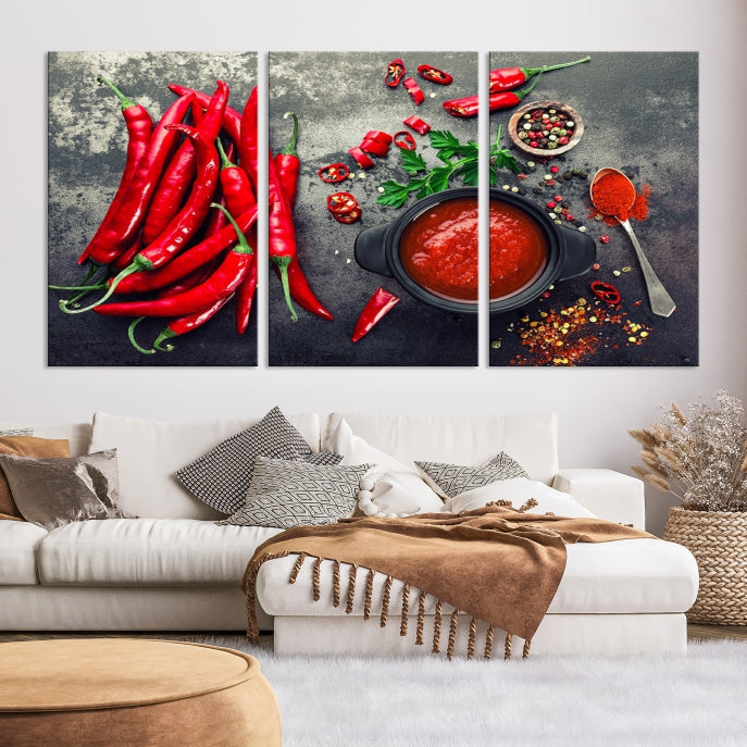 Large Red Chili Peppers Wall Art Kitchen Artwork Canvas Print