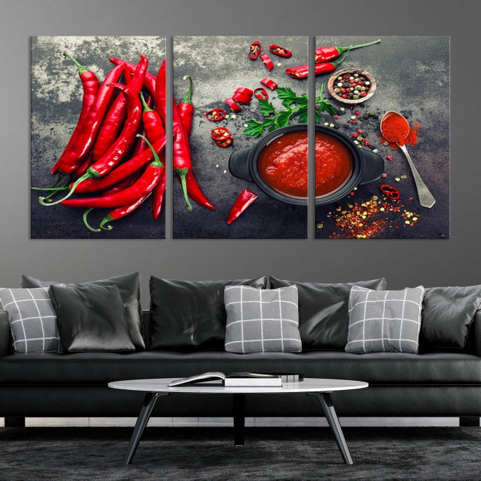 Large Red Chili Peppers Wall Art Kitchen Artwork Canvas Print