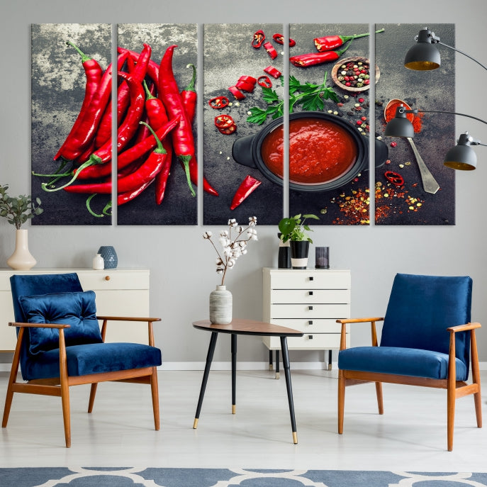 Large Red Chili Peppers Wall Art Kitchen Artwork Canvas Print