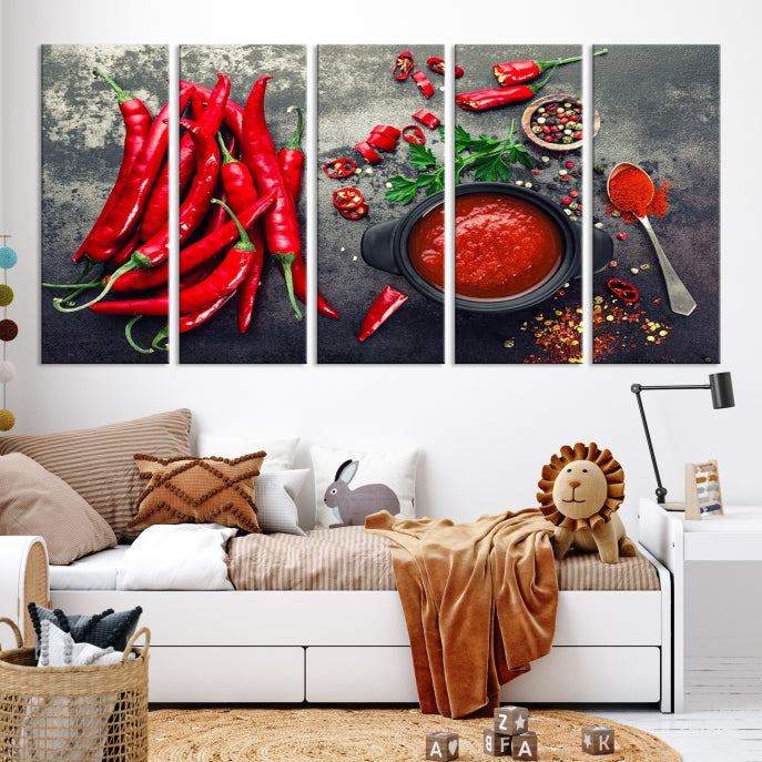 Large Red Chili Peppers Wall Art Kitchen Artwork Canvas Print