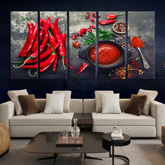 Large Red Chili Peppers Wall Art Kitchen Artwork Canvas Print