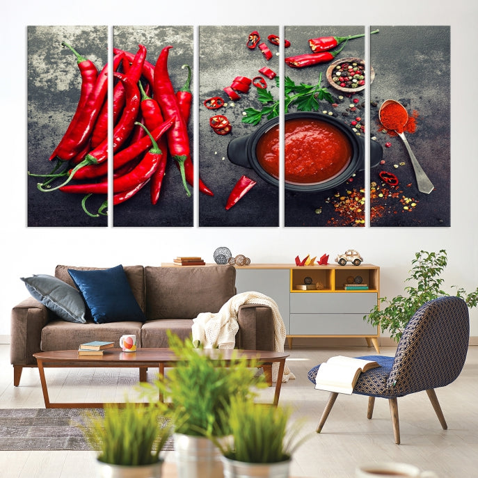 Large Red Chili Peppers Wall Art Kitchen Artwork Canvas Print