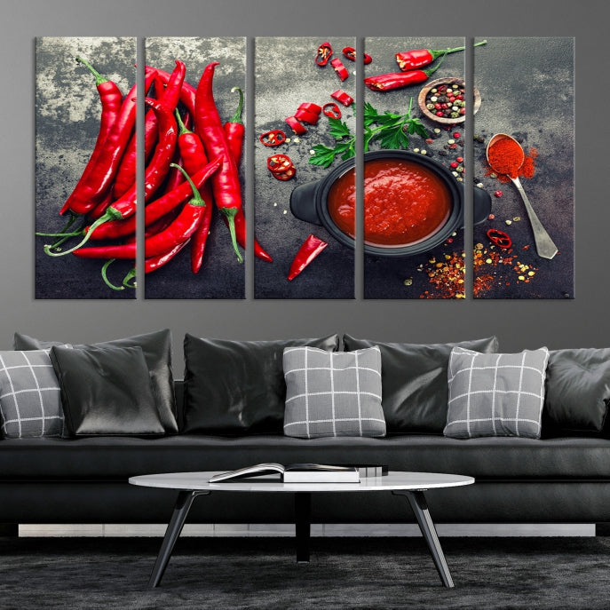 Large Red Chili Peppers Wall Art Kitchen Artwork Canvas Print