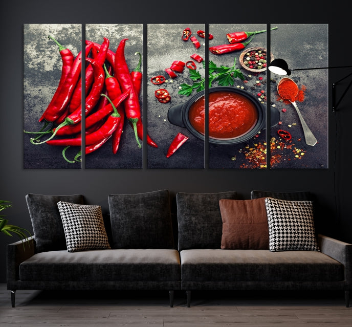 Large Red Chili Peppers Wall Art Kitchen Artwork Canvas Print