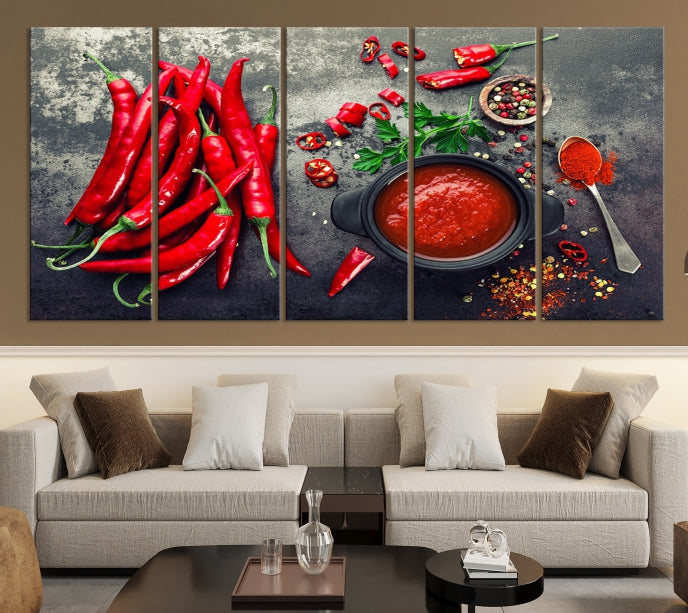 Large Red Chili Peppers Wall Art Kitchen Artwork Canvas Print