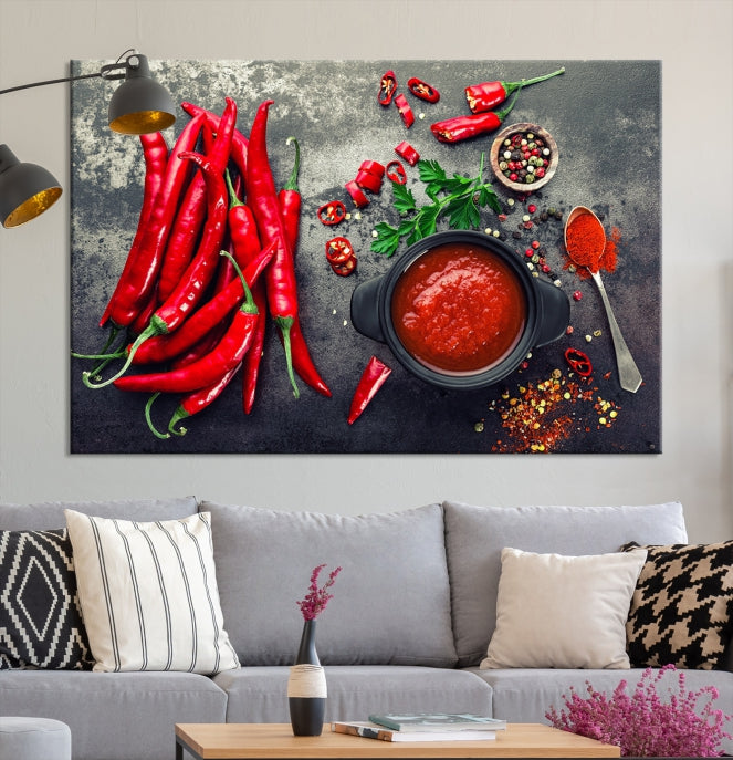 Large Red Chili Peppers Wall Art Kitchen Artwork Canvas Print