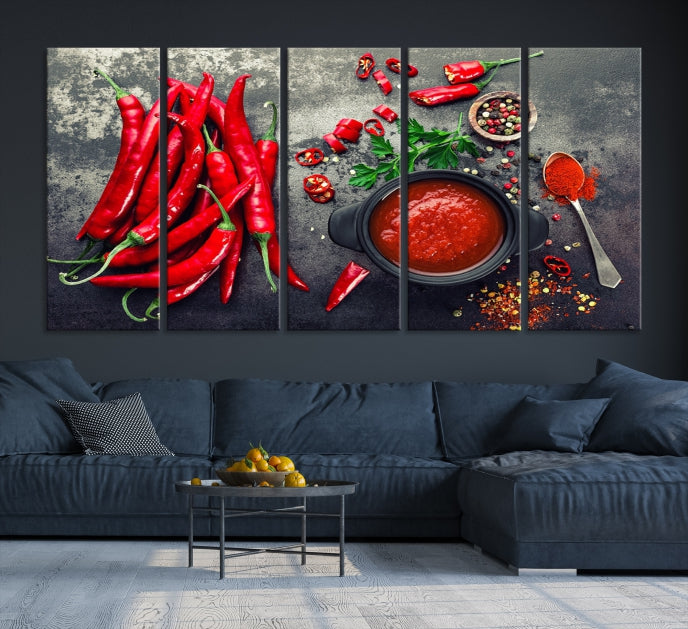 Large Red Chili Peppers Wall Art Kitchen Artwork Canvas Print