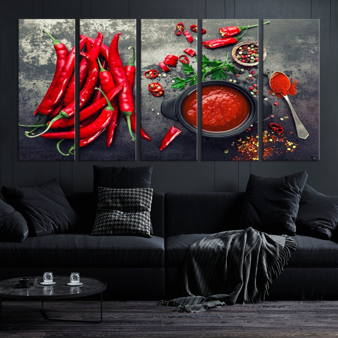 Large Red Chili Peppers Wall Art Kitchen Artwork Canvas Print