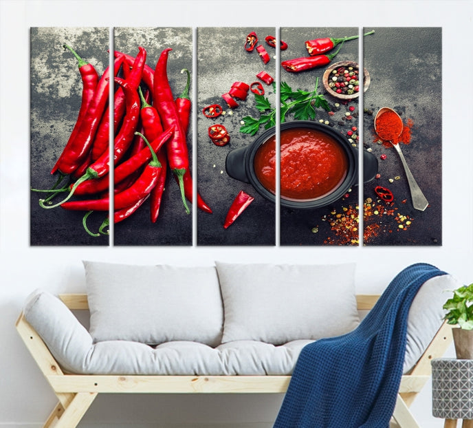 Large Red Chili Peppers Wall Art Kitchen Artwork Canvas Print