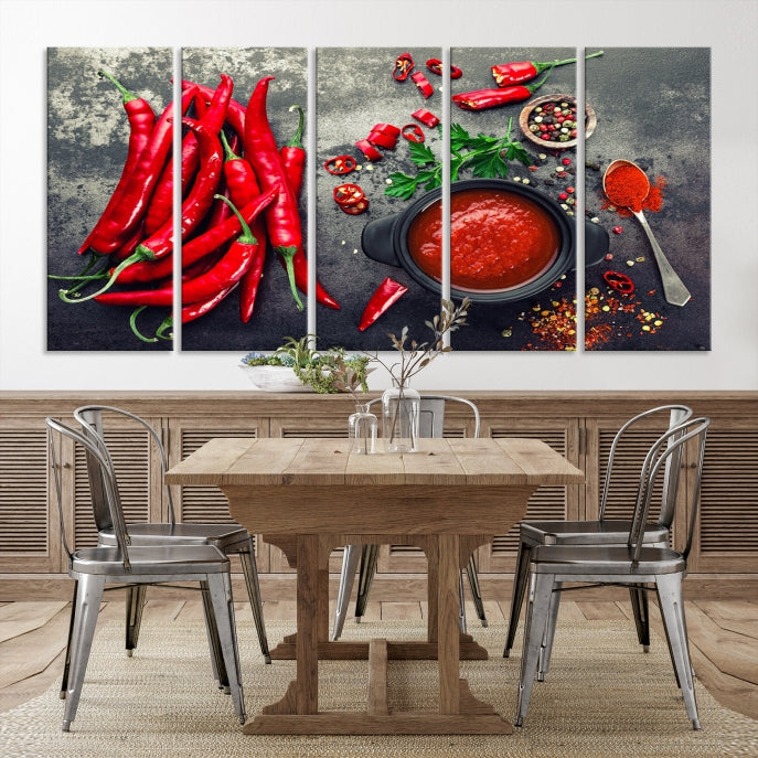 Large Red Chili Peppers Wall Art Kitchen Artwork Canvas Print